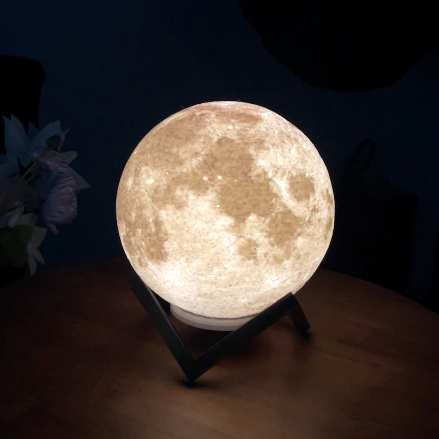 Moon Lamp · 3D Printed with Craters & Color-Shifting Glow