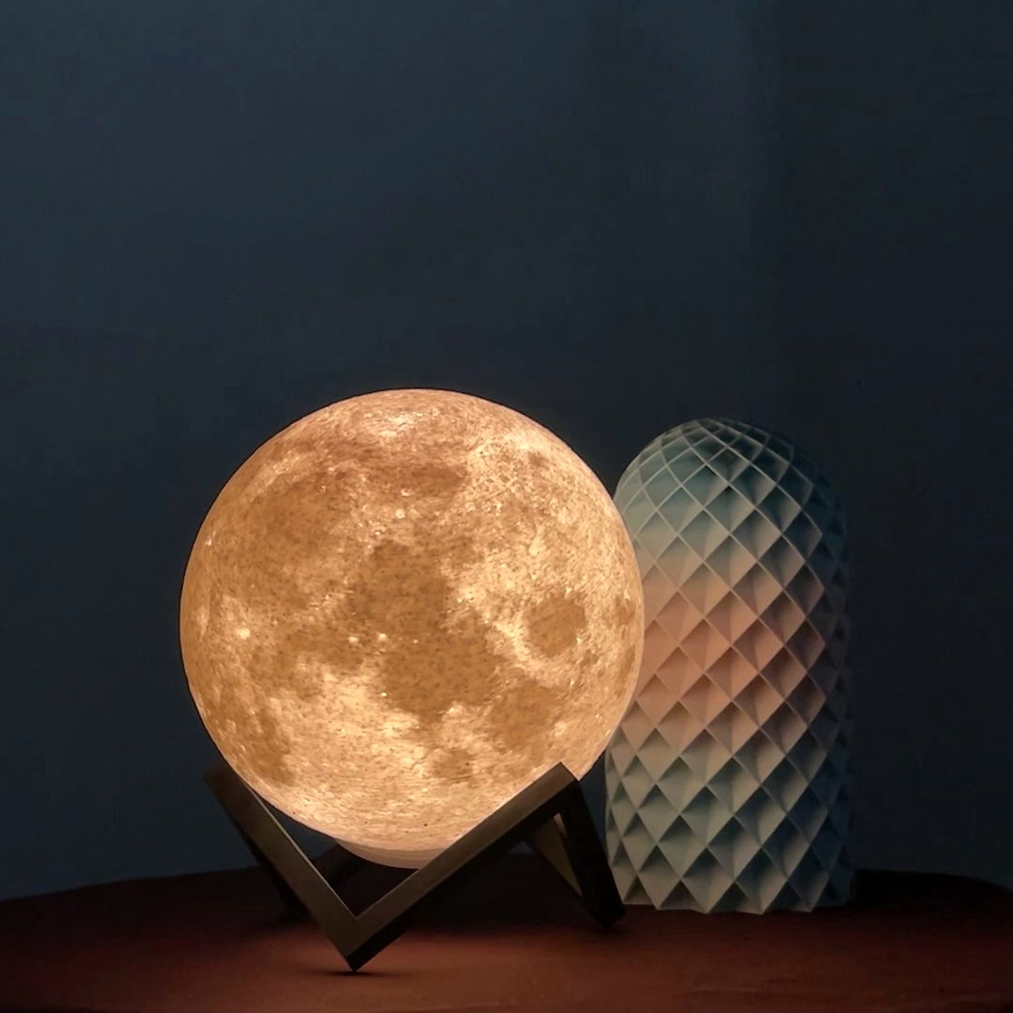 Moon Lamp · 3D Printed with Craters & Color-Shifting Glow